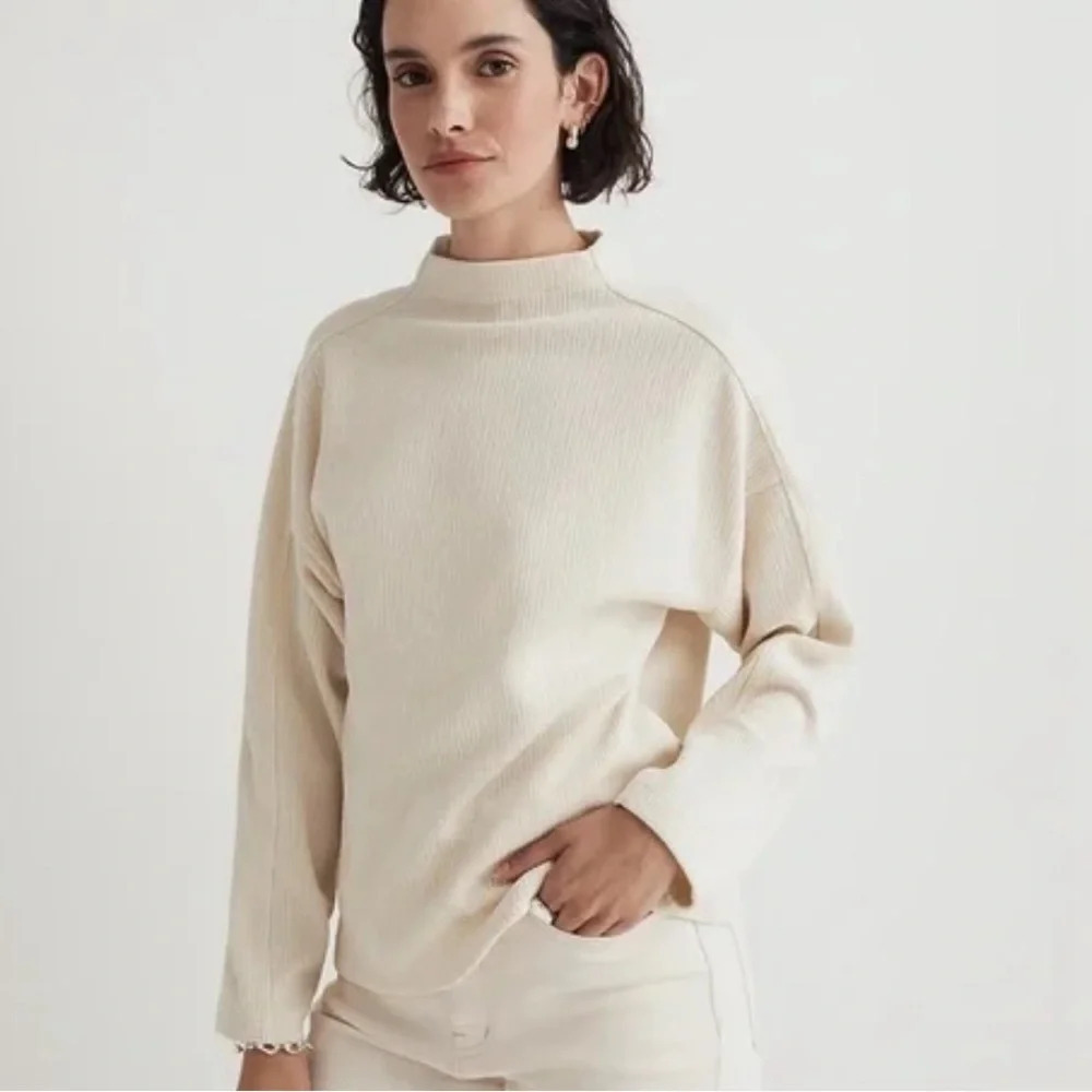 Madewell Striped Jacquard Funnelneck Top Antique Cream Size Small